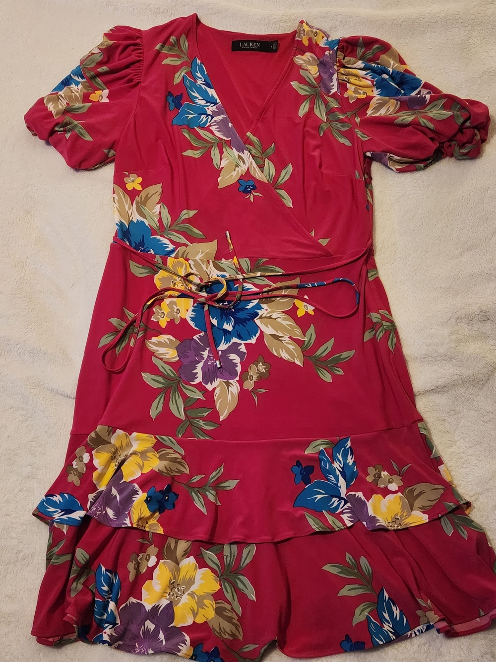 Ralph Lauren Raspberry Pink Floral Wrap Mini Dress